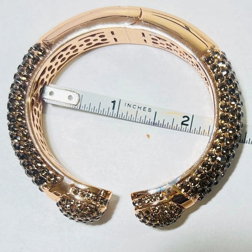 Joan Boyce‎ Hinged Bangle Bracelet Rose Gold Tone Purple Pave Rhinestones READ